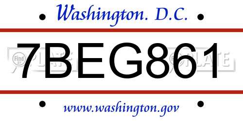 7BEG861 District Of Columbia License Plate