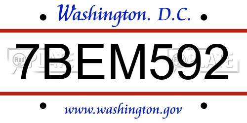 7BEM592 District Of Columbia License Plate