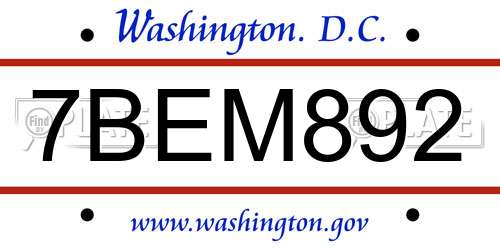 7BEM892 District Of Columbia License Plate