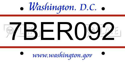 7BER092 District Of Columbia License Plate