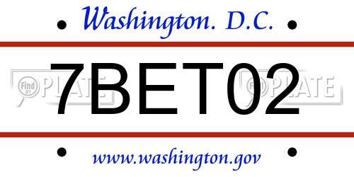 7BET02 District Of Columbia License Plate
