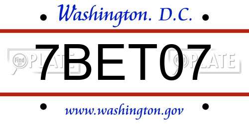 7BET07 District Of Columbia License Plate