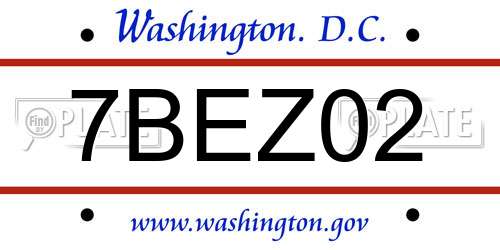 7BEZ02 District Of Columbia License Plate