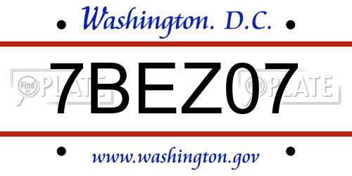 7BEZ07 District Of Columbia License Plate
