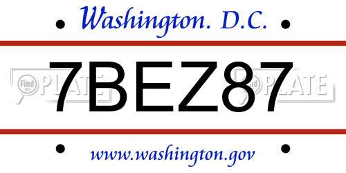 7BEZ87 District Of Columbia License Plate