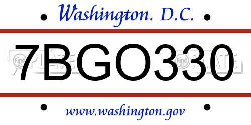 7BGO330 District Of Columbia License Plate