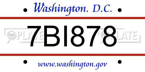 7BI878 District Of Columbia License Plate