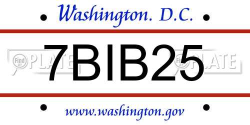 7BIB25 District Of Columbia License Plate