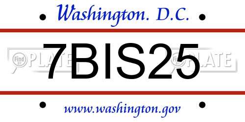 7BIS25 District Of Columbia License Plate