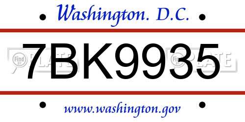 7BK9935 District Of Columbia License Plate