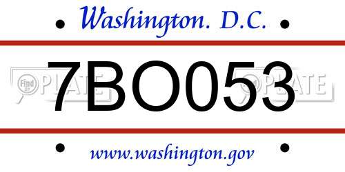 7BO053 District Of Columbia License Plate