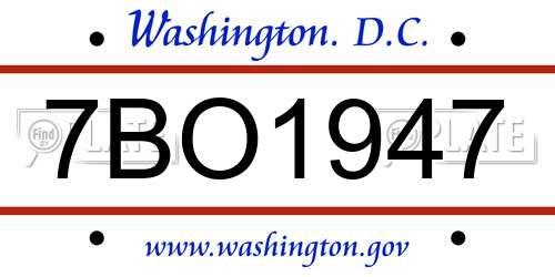7BO1947 District Of Columbia License Plate