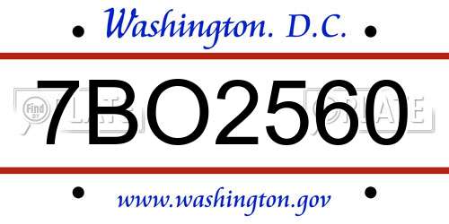 7BO2560 District Of Columbia License Plate