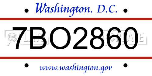 7BO2860 District Of Columbia License Plate