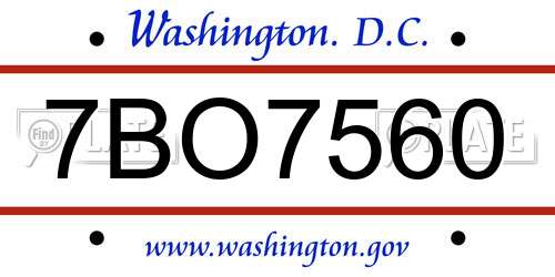 7BO7560 District Of Columbia License Plate