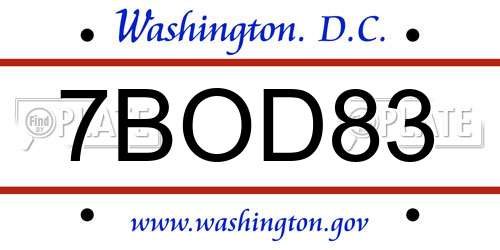 7BOD83 District Of Columbia License Plate