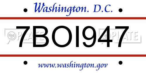 7BOI947 District Of Columbia License Plate
