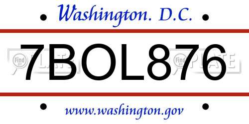7BOL876 District Of Columbia License Plate