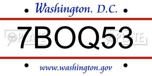 7BOQ53 District Of Columbia License Plate