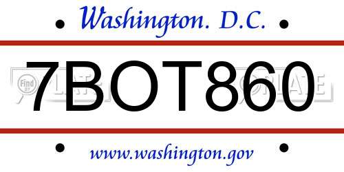 7BOT860 District Of Columbia License Plate