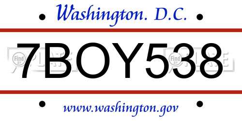 7BOY538 District Of Columbia License Plate