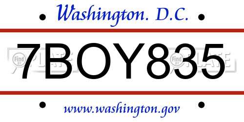 7BOY835 District Of Columbia License Plate