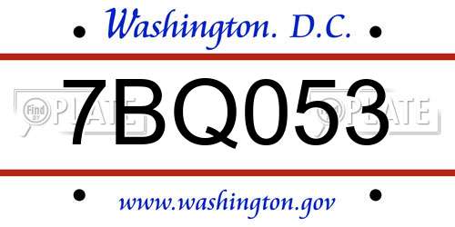 7BQ053 District Of Columbia License Plate