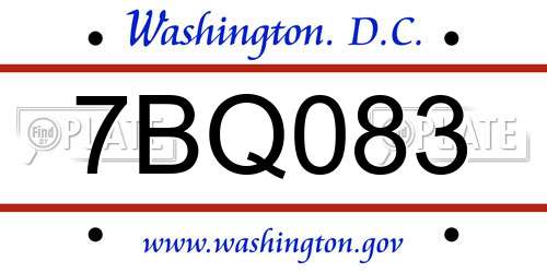 7BQ083 District Of Columbia License Plate