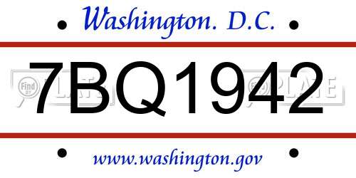 7BQ1942 District Of Columbia License Plate