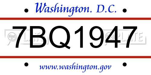 7BQ1947 District Of Columbia License Plate