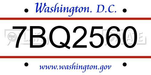 7BQ2560 District Of Columbia License Plate