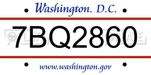 7BQ2860 District Of Columbia License Plate