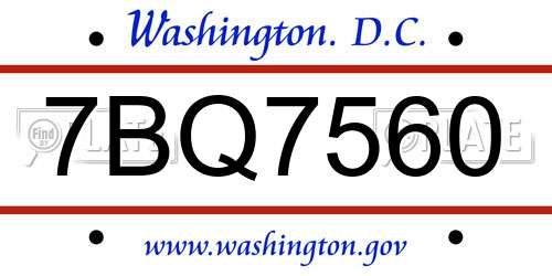 7BQ7560 District Of Columbia License Plate
