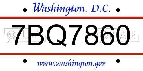 7BQ7860 District Of Columbia License Plate