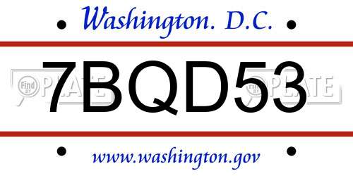 7BQD53 District Of Columbia License Plate
