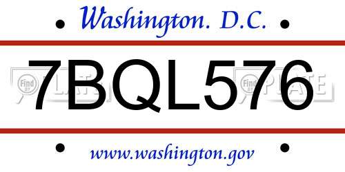 7BQL576 District Of Columbia License Plate