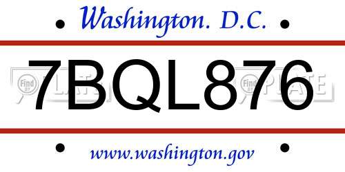 7BQL876 District Of Columbia License Plate
