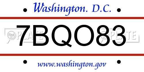 7BQO83 District Of Columbia License Plate