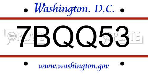 7BQQ53 District Of Columbia License Plate