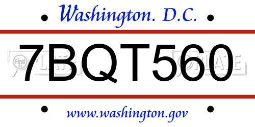 7BQT560 District Of Columbia License Plate