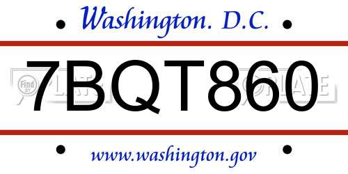 7BQT860 District Of Columbia License Plate