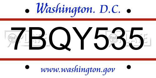 7BQY535 District Of Columbia License Plate