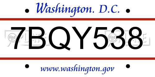 7BQY538 District Of Columbia License Plate