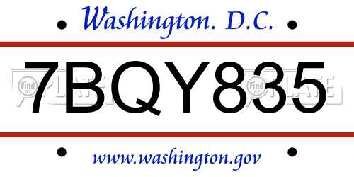 7BQY835 District Of Columbia License Plate