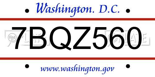 7BQZ560 District Of Columbia License Plate
