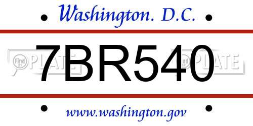 7BR540 District Of Columbia License Plate