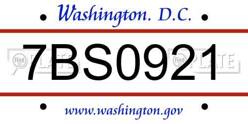 7BS0921 District Of Columbia License Plate