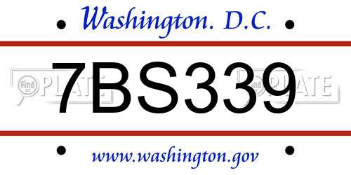 7BS339 District Of Columbia License Plate