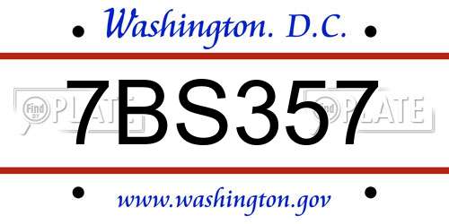 7BS357 District Of Columbia License Plate