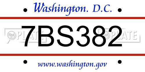 7BS382 District Of Columbia License Plate